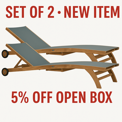 5% OFF OPEN BOX SPECIAL β Set of 2 Teak Bahama Pool Loungers With Batyline Mesh, Grey (New & Unused)