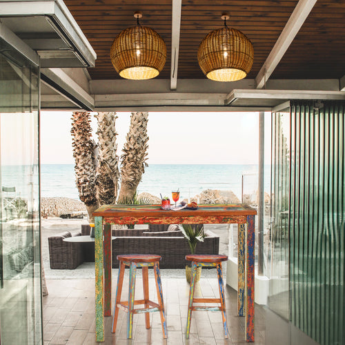 Marina Del Rey Recycled Teak Wood Rectangular Table, Counter Height, 55 x 35 inches