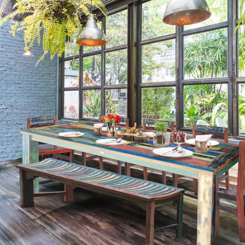 Marina del Rey Rectangular Dining Table Made From Recycled Teak Wood Boats, 87 x 43 Inches
