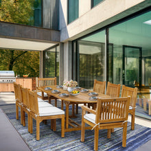 9 Piece Oval Teak Wood Elzas Table/Chair Set With Cushions