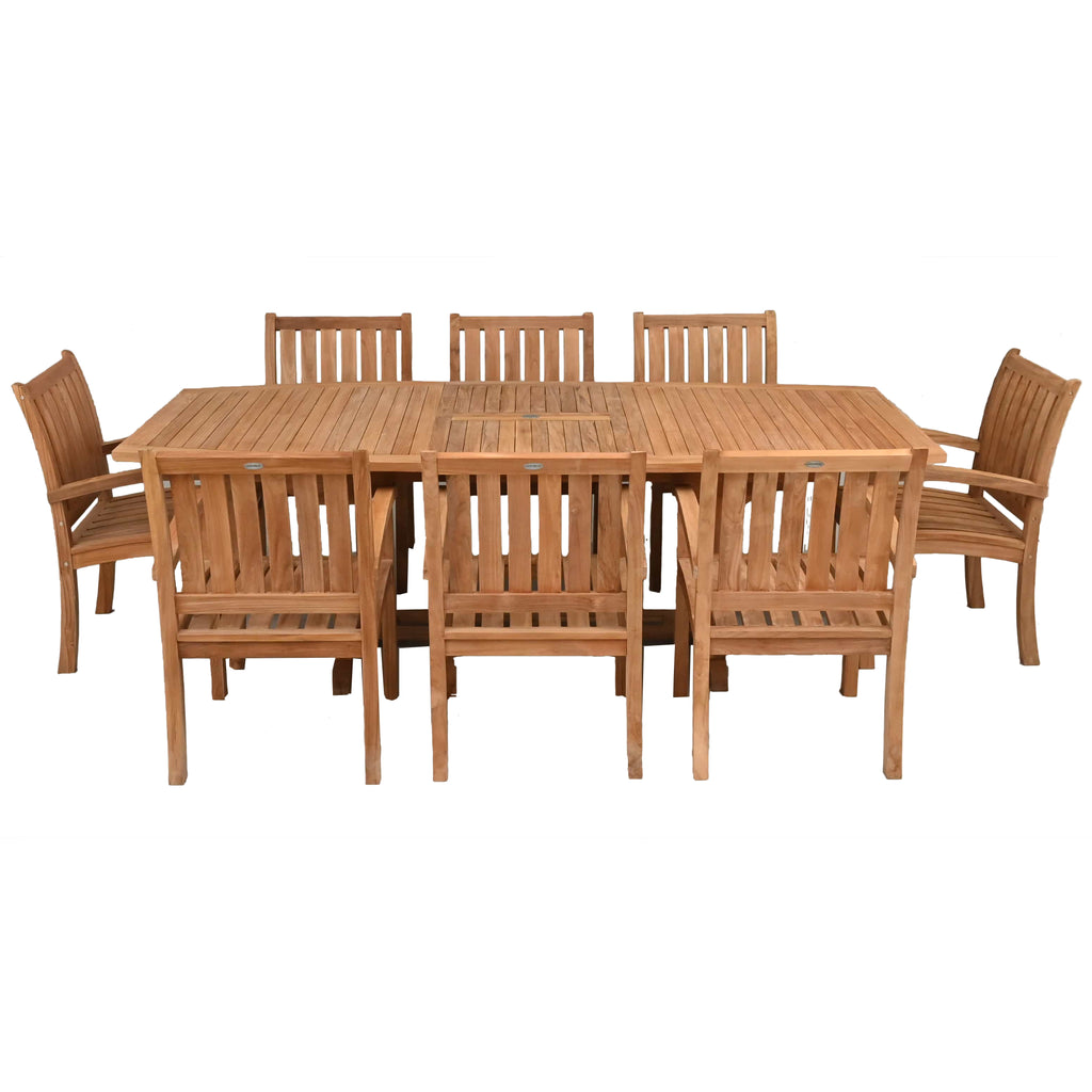 9 Piece Teak Wood Dining Set with Semi-Oval Extension Table and 8 Abaco ...