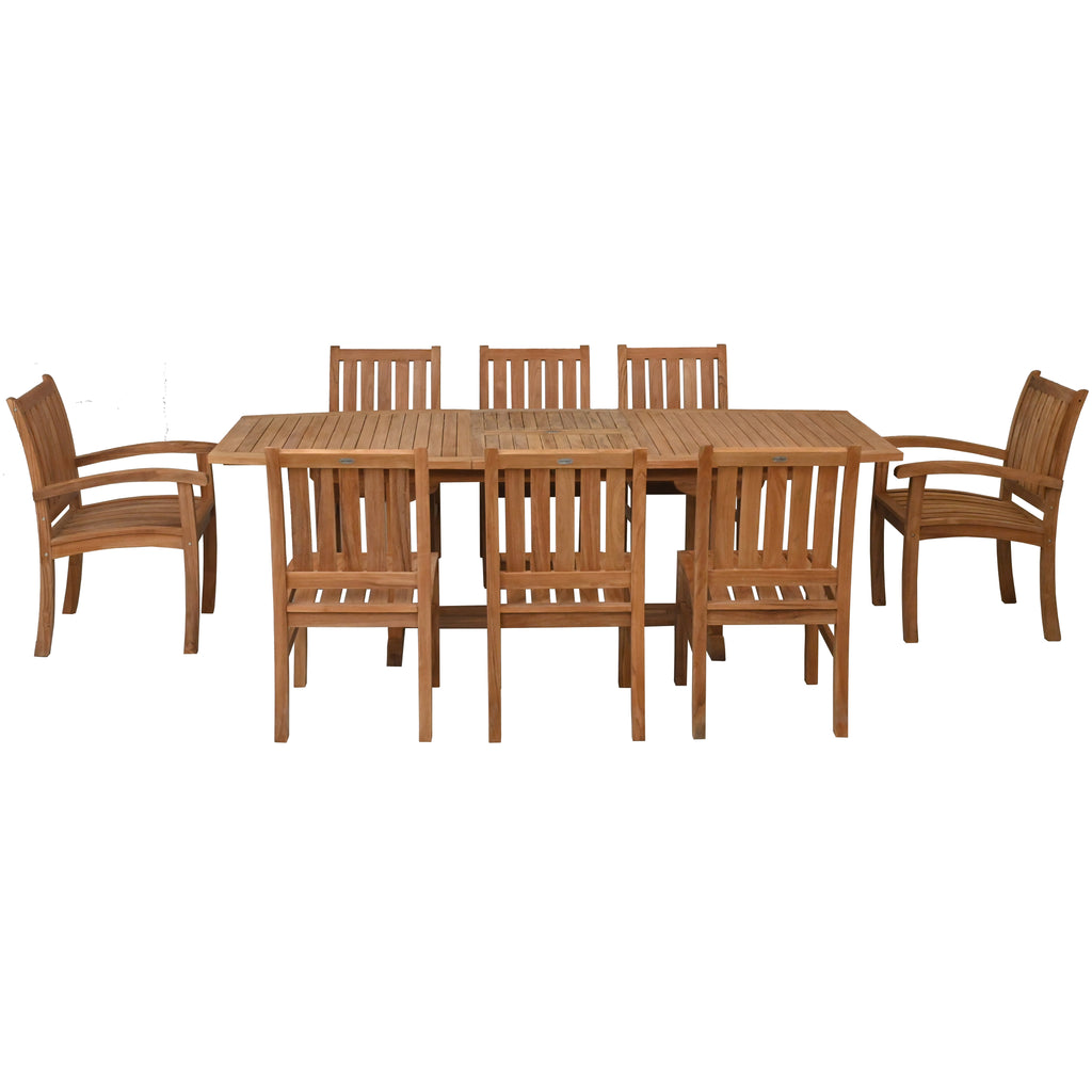 9 Piece Teak Wood Dining Set including Semi-Oval Extension Table with 2 ...