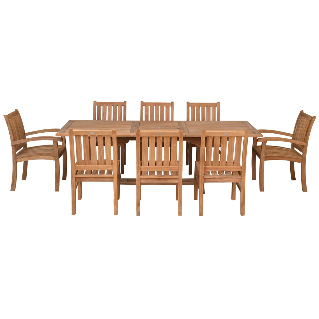 9 Piece Teak Wood Dining Set including Rectangular Extension Table with ...