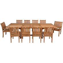 11 Piece Teak Wood Dining Set including Rectangular Double Extension Table with 2 Abaco Arm Chairs & 8 Side Chairs