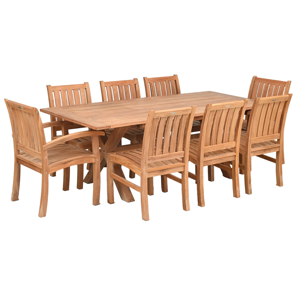 9 Piece Teak Wood Dining Set Including 87" Rectangular Cross Table with ...