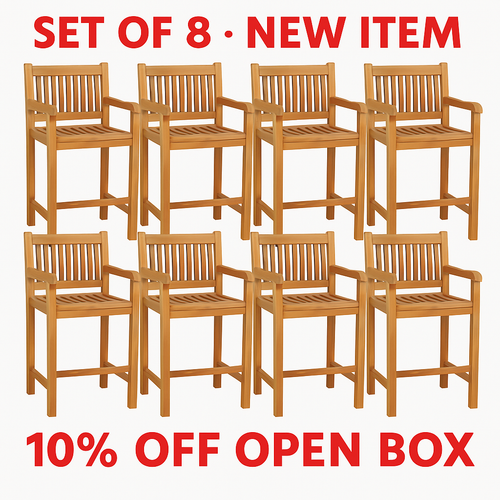 10% OFF OPEN BOX SPECIAL – Set of 8 Teak Wood Elzas Barstools with Arms (New & Unused)