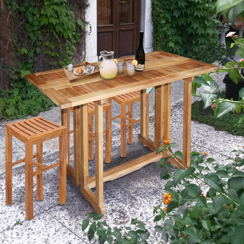 Teak Wood Hatteras Rectangular Folding Bar Table, 55 x 28 Inch by
