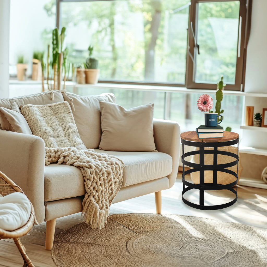 Teak Wood Hanover Side Table with Ironwork Base by Chic Teak only