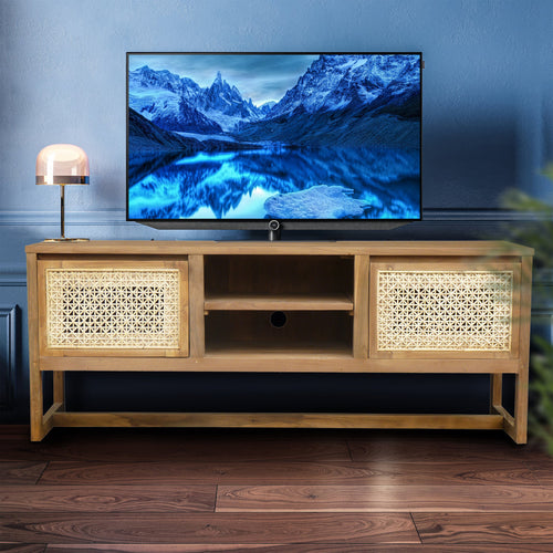 Recycled Teak Wood West Indies Rattan Media Center with 2 Doors