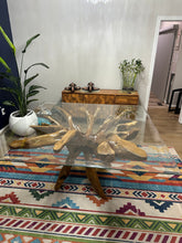 Teak Wood Root Dining Table with 63 inch Square Glass Top