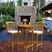 3 Piece Teak Wood Armless Orleans Bar Table/Chair Set With Cushions