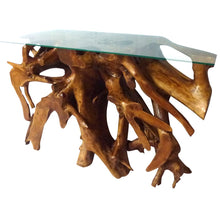 Teak Wood Root Console Table with Glass Top, 48 inches - Chic Teak