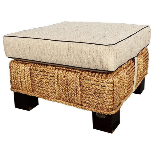 Water Hyacinth Rome Woven Ottoman with Cushion - Chic Teak