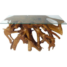 Teak Wood Root Console Table with Glass Top, 48 inches - Chic Teak