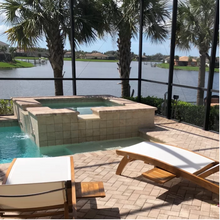 Teak Wood Bahama Pool Lounger With Batyline Mesh, White - Chic Teak