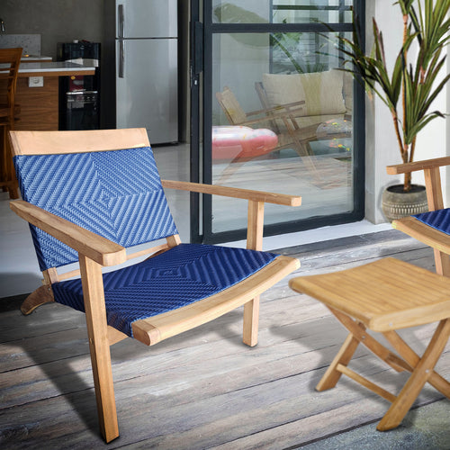 Teak Wood Paris Patio Lounge and Dining Chair, Blue