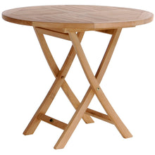 3 Piece Teak Wood Santa Barbara Patio Dining Set, 36" Round Folding Table with 2 Folding Arm Chairs and Cushions - Chic Teak