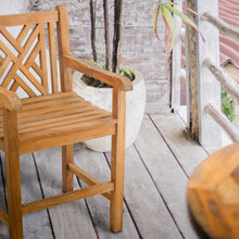 Teak Wood Chippendale Counter Stool with Arms