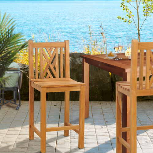 Teak Wood Chippendale Barstool without Arms