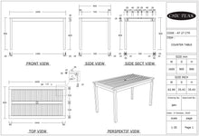 Teak Wood Antigua Rectangular Bistro Table, Counter Height (55", 63" and 71" sizes)