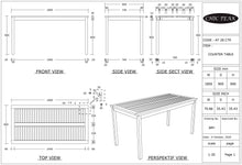 Teak Wood Antigua Rectangular Bistro Table, Counter Height (55", 63" and 71" sizes)