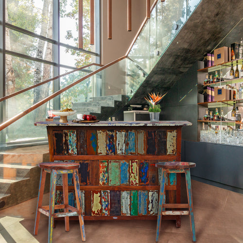 Marina Del Rey Recycled Teak Wood Boat Freestanding Bar (Available in Left or Right)