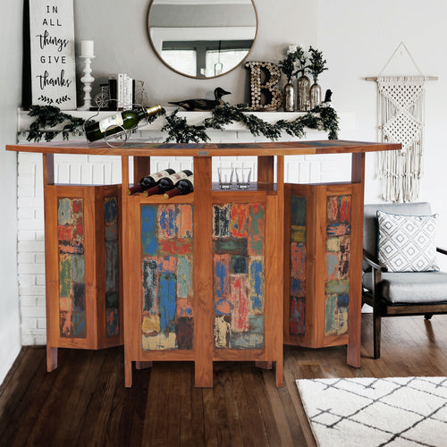 Marina Del Rey Folding Freestanding Bar, Made From Recycled Teak Wood Boats