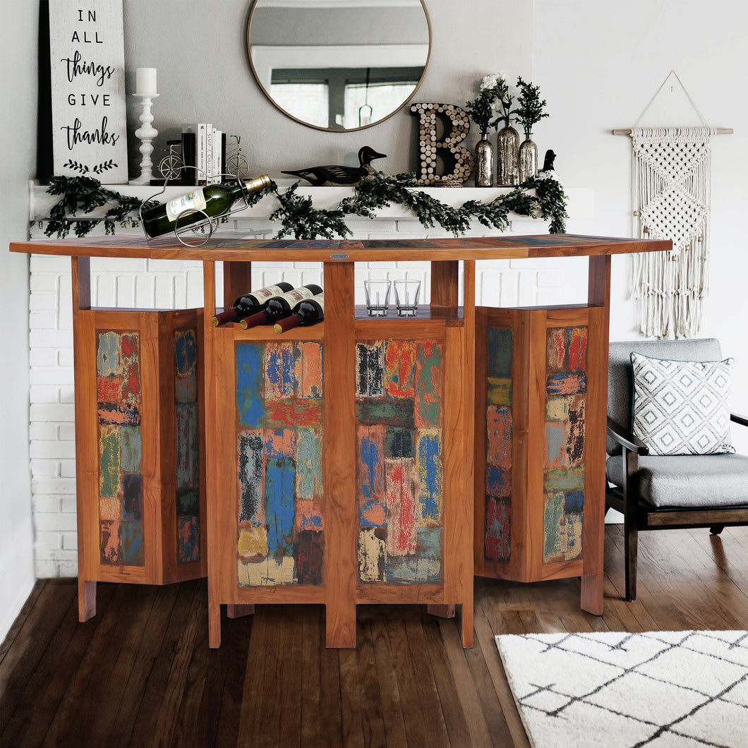 Marina Del Rey Folding Freestanding Bar, Made From Recycled Teak Wood Boats