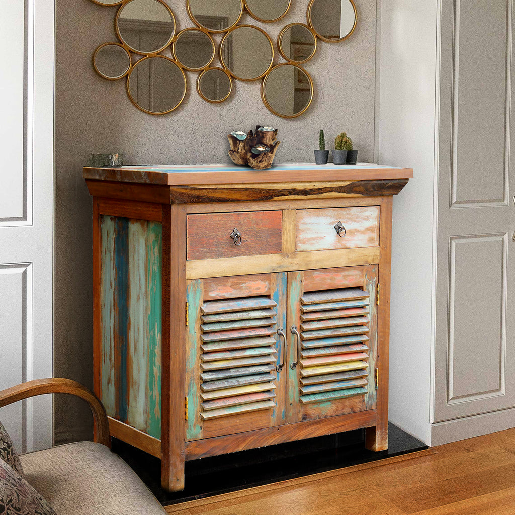 Marina del Rey Chest with 2 Slatted Doors 2 Drawers made from Recycled