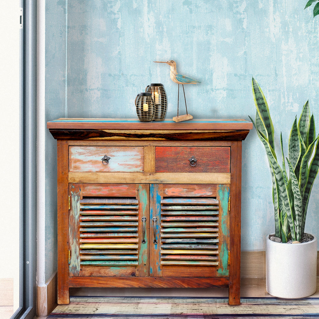 Marina del Rey Chest with 2 Slatted Doors 2 Drawers made from Recycled