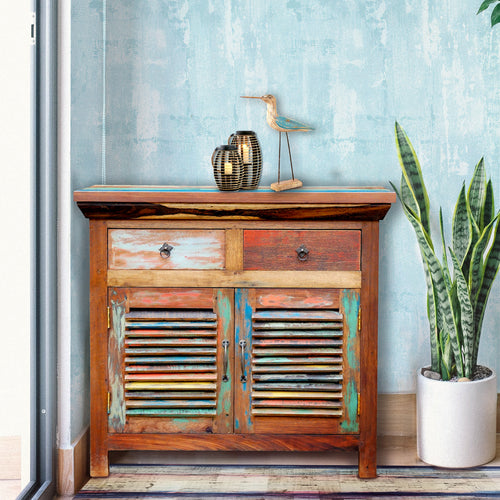 Marina del Rey Chest with 2 Slatted Doors 2 Drawers made from Recycled Teak Wood Boats