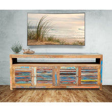Chest / Media Center with 4 Doors & Raised Shelf made from Recycled Teak Wood Boats - Chic Teak
