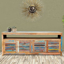 Marina del Rey Chest / Media Center with 4 Doors & Raised Shelf made from Recycled Teak Wood Boats