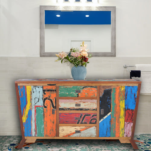 Marina Del Rey Recycled Teak Wood Cone Shaped Linen Cabinet, 75W x 41H in.