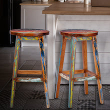 Marina Del Rey Round Recycled Teak Wood Boat Barstool