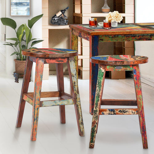 Marina Del Rey Round Recycled Teak Wood Boat Counter Stool
