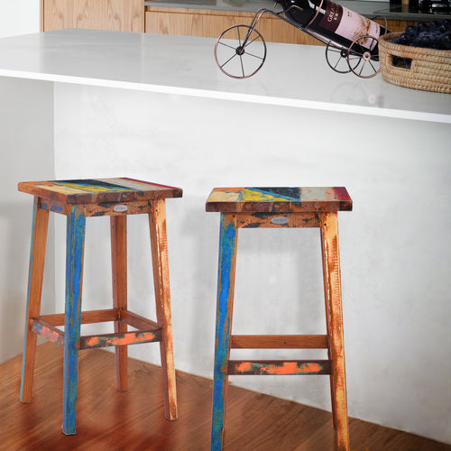 Marina Del Rey Square Recycled Teak Wood Boat Barstool