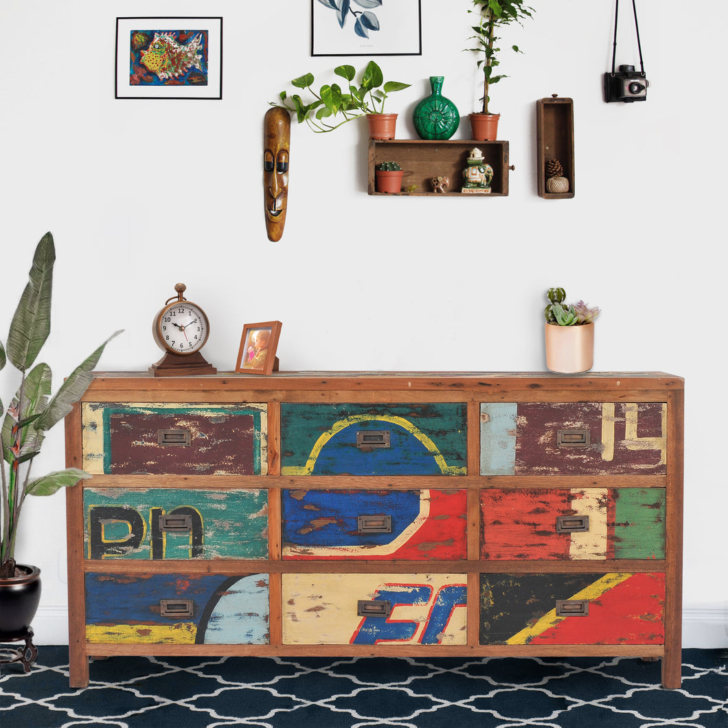 Marina del Rey Dresser / Chest With 9 Drawers Made From Recycled Teak Wood Boats