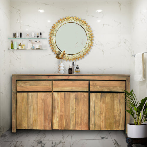 Recycled Teak Wood Valencia Bathroom Linen Cabinet with 3 Doors, 3 Drawers