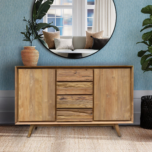 Recycled Teak Wood Retro Dresser/Media Center with 2 Doors, 4 Drawers