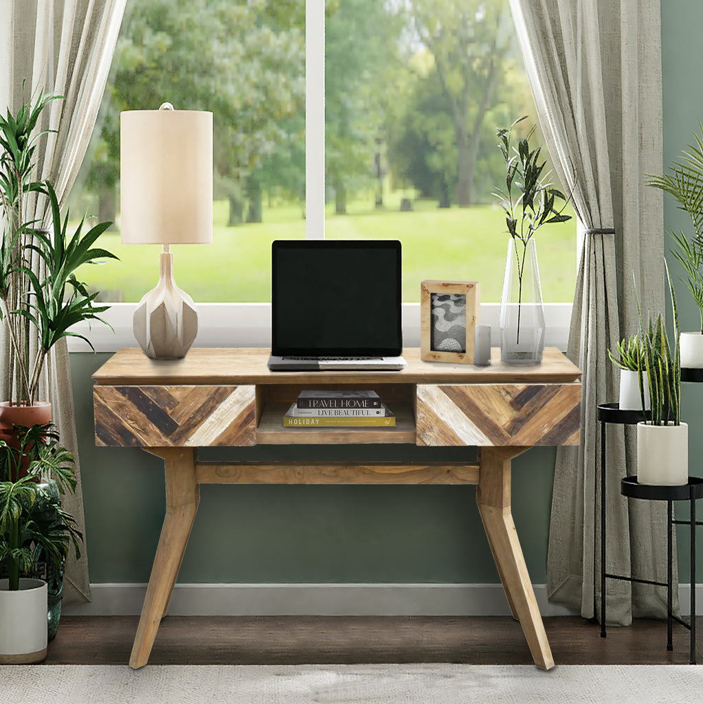 Recycled Teak Wood Brux Art Deco Console Table / Writing Desk by