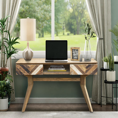Recycled Teak Wood Brux Art Deco Console Table / Writing Desk
