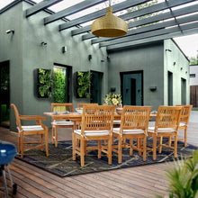 9 Piece Teak Wood Castle Patio Dining Set with Rectangular Extension Table, 6 Side Chairs and 2 Arm Chairs