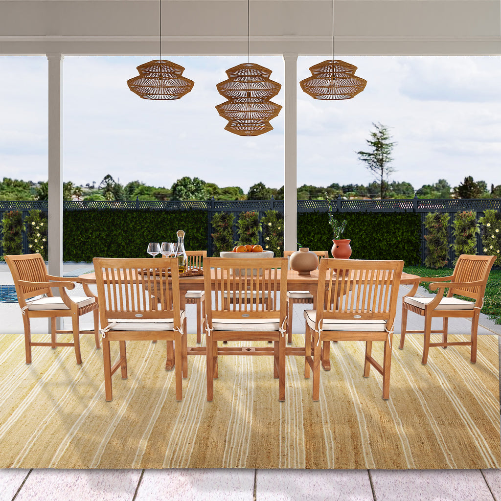 9 Piece Teak Wood Castle Patio Dining Set with Oval Extension Table, 6