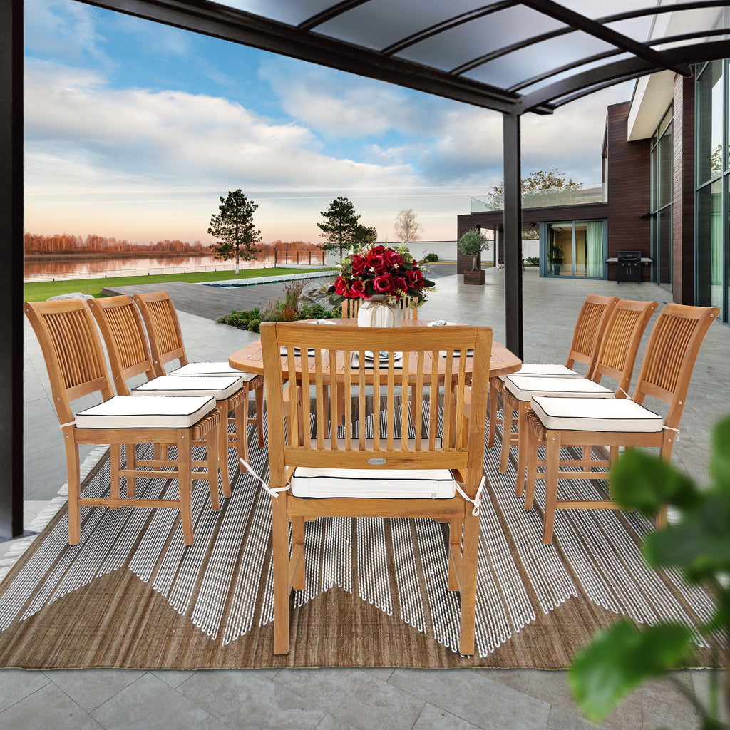 9 Piece Teak Wood Castle Patio Dining Set with Oval Extension Table, 6 ...