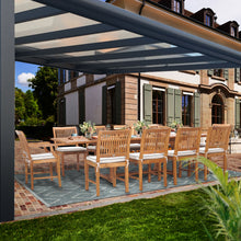 11 Piece Teak Wood Castle Patio Dining Set with Rectangular Double Extension Table, 8 Side Chairs and 2 Arm Chairs