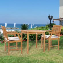 3 Piece Teak Wood Florence Intimate Bistro Dining Set with 27" Square Table and 2 Arm Chairs