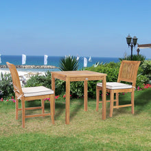 3 Piece Teak Wood Florence Intimate Bistro Dining Set with 27" Square Table and 2 Side Chairs
