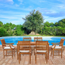 7 Piece Teak Wood Castle 63" Rectangular Medium Bistro Dining Set with 2 Arm Chairs & 4 Side Chairs