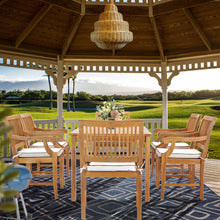 7 Piece Teak Wood Castle 63" Rectangular Medium Bistro Dining Set with 6 Arm Chairs